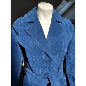 Dennis Basso Vibrant Blue Washable Suede Belted Trench Coat Women's XXS